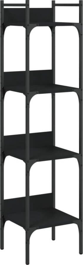 VidaXL Boekenkast 4-laags Zwart Hout en Staal Boekenkast Boekenkasten Boeken Plank Schappenkast - Foto 2