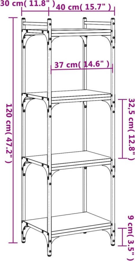 VidaXL -Boekenkast-4-laags-40x30x120-cm-bewerkt-hout-bruineikenkleurig - Foto 3