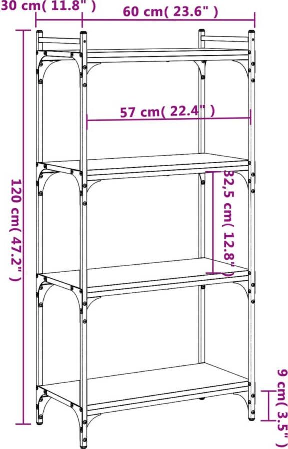 VidaXL -Boekenkast-4-laags-60x30x120-cm-bewerkt-hout-grijs-sonoma-eiken - Foto 3