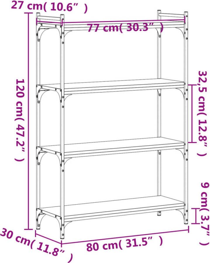 VidaXL -Boekenkast-4-laags-80x30x120-cm-bewerkt-hout-sonoma-eikenkleur - Foto 4