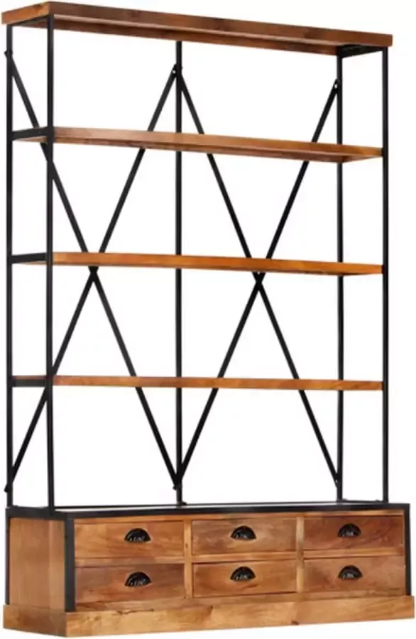 Vida XL Boekenkast 4-laags met 6 lades 122x36x181 cm massief mangohout SKU: V284423 - Foto 2
