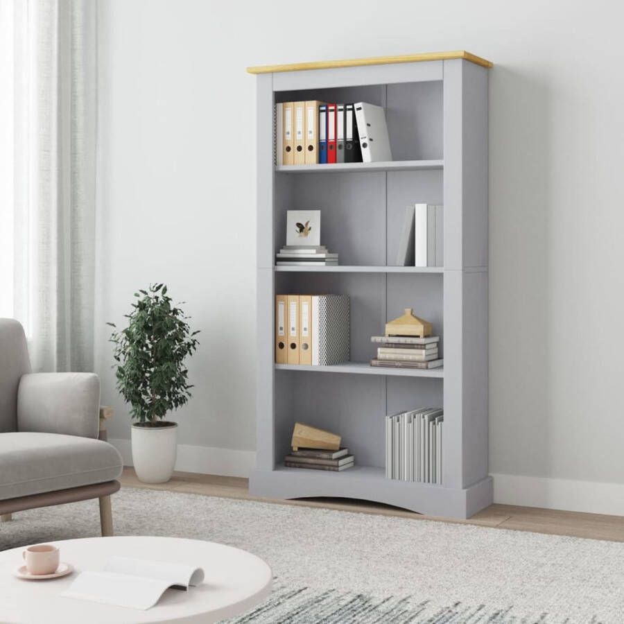 VidaXL -Boekenkast-4-planken-81x29x150-cm-grenenhout-Corona-stijl-grijs