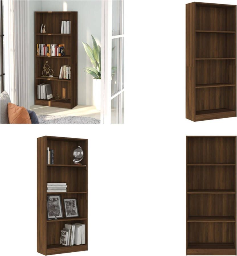 VidaXL Boekenkast 4 schappen 60x24x142 cm bewerkt hout bruineikenkleur Boekenkast Boekenkasten Boekenschap Boekenstandaard