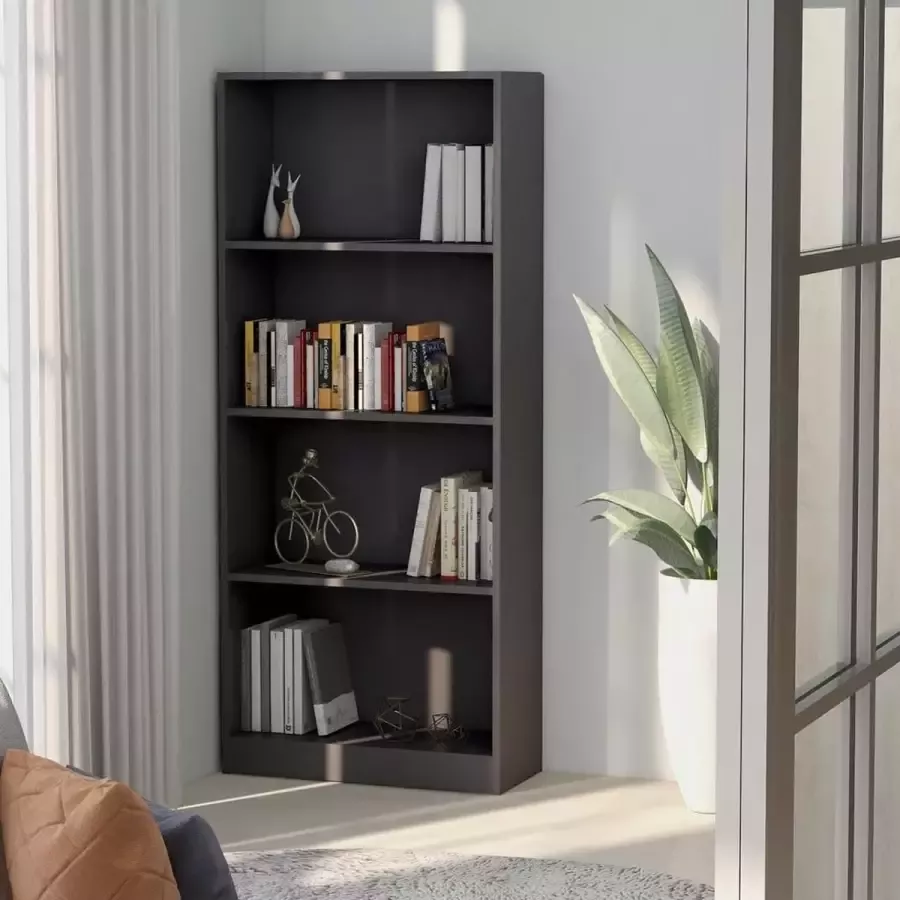 VidaXL Boekenkast 4 schappen 60x24x142 cm bewerkt hout hoogglans grijs - Foto 1