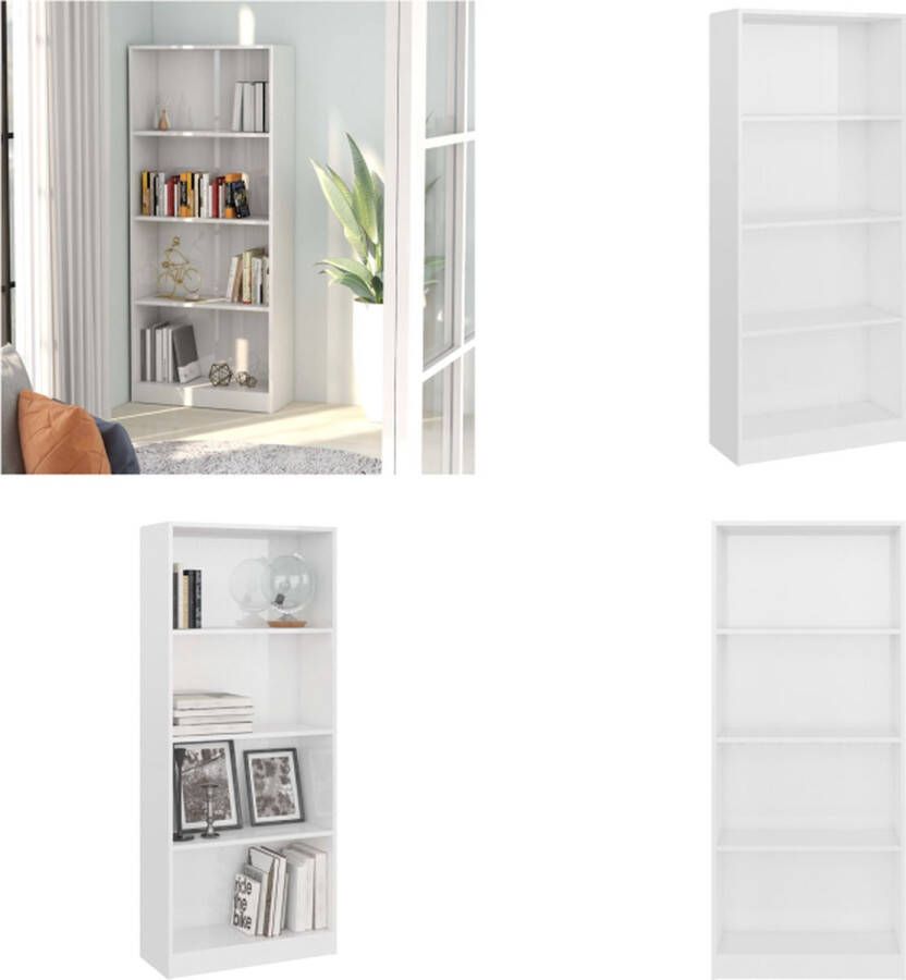 VidaXL Boekenkast 4 schappen 60x24x142 cm bewerkt hout hoogglans wit Boekenkast Boekenkasten Kast Kasten