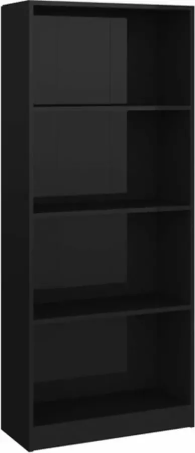 VidaXL -Boekenkast-4-schappen-60x24x142-cm-bewerkt-hout-hoogglans-zwart