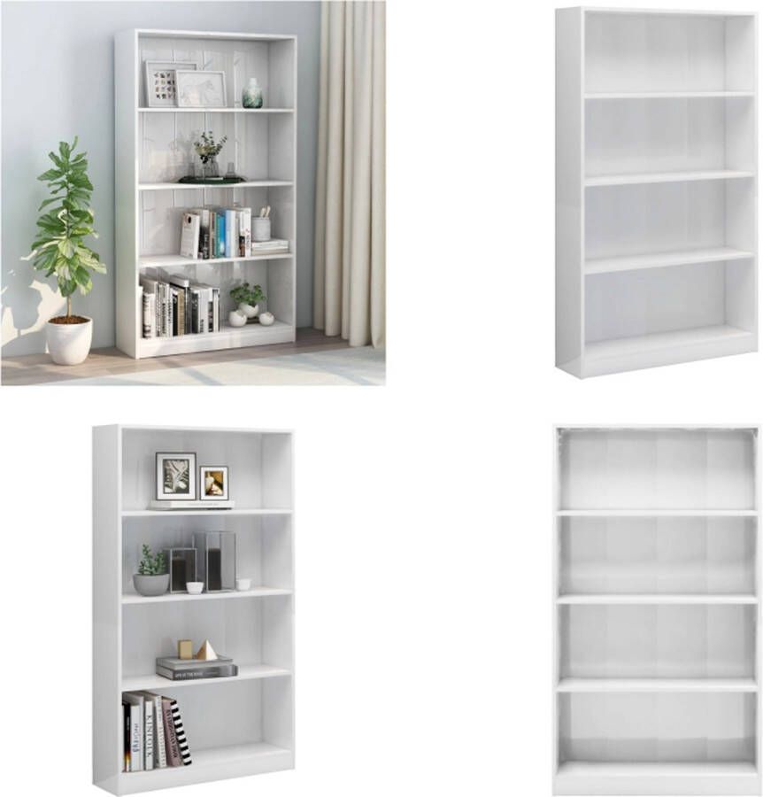 VidaXL Boekenkast 4 schappen 80x24x142 cm bewerkt hout hoogglans wit Boekenkast Boekenkasten Boekenschap Boekenschappen