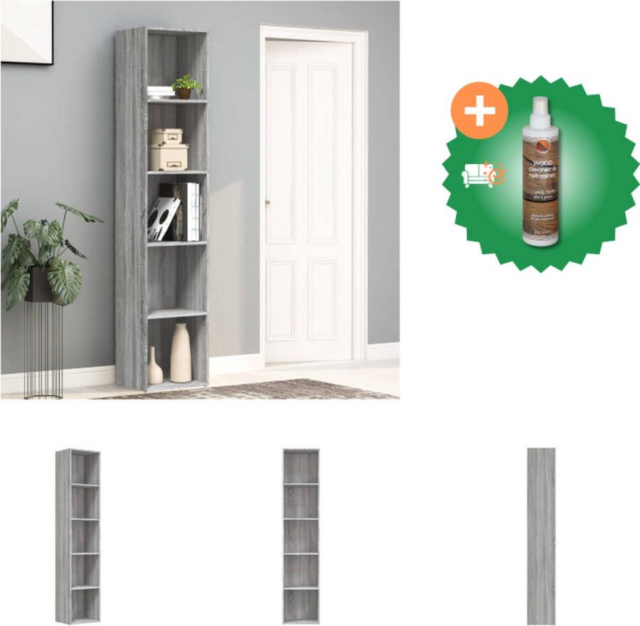 VidaXL Boekenkast 40x30x189 cm bewerkt hout grijs sonoma eikenkleurig Kast Inclusief Houtreiniger en verfrisser