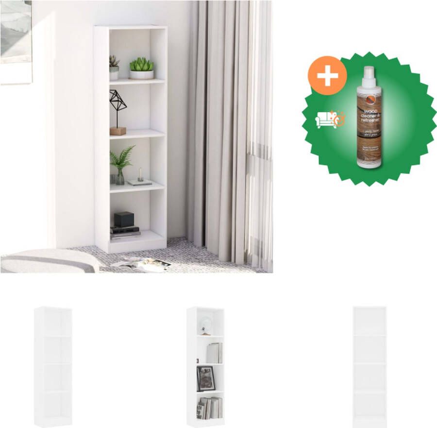 VidaXL Boekenkast met 4 schappen 40x24x142 cm bewerkt hout wit Kast Inclusief Houtreiniger en verfrisser