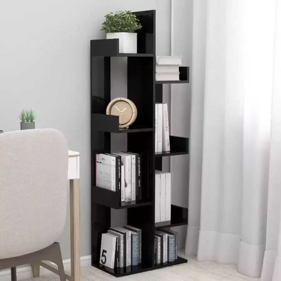 vidaXL Boekenkast 48x25 5x140 cm spaanplaat hoogglans zwart