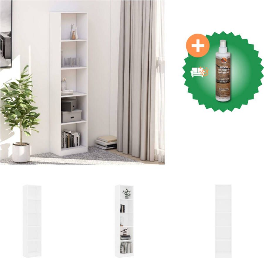 VidaXL Boekenkast met 5 schappen 40x24x175 cm bewerkt hout wit Kast Inclusief Houtreiniger en verfrisser