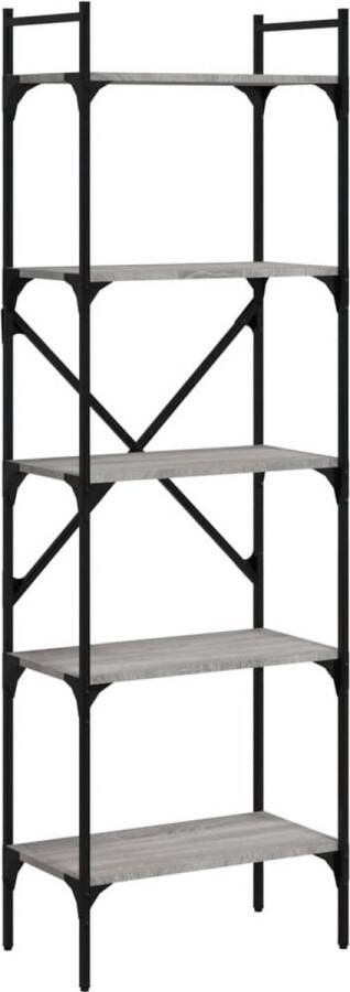 VidaXL Boekenkast 5-laags Grijs Sonoma Eiken Boekenkast Bibliotheek Houten Kast Industrieel Design Grijze Boekenkast Vintage Boekenkast Opslagoplossing Woonaccessoires