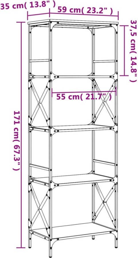 VidaXL -Boekenkast-5-laags-59x35x171-cm-bewerkt-hout-zwart - Foto 3