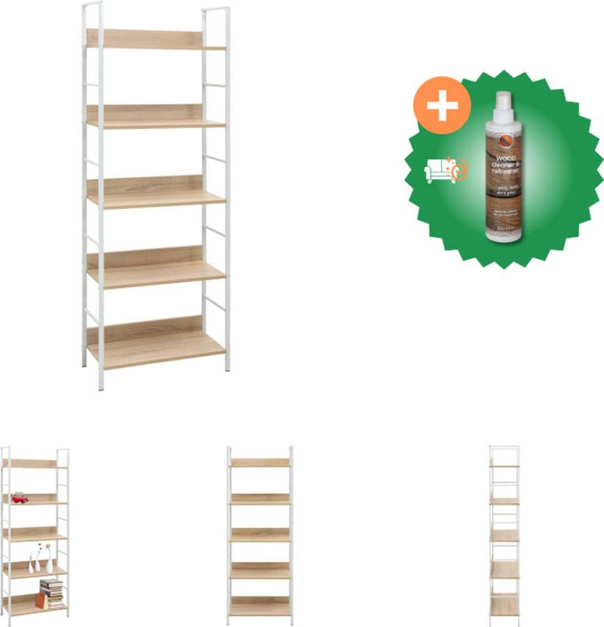 VidaXL Boekenkast 5-laags 60 x 27.6 x 158.5 cm Eiken en wit Spaanplaat en staal Kast Inclusief Houtreiniger en verfrisser