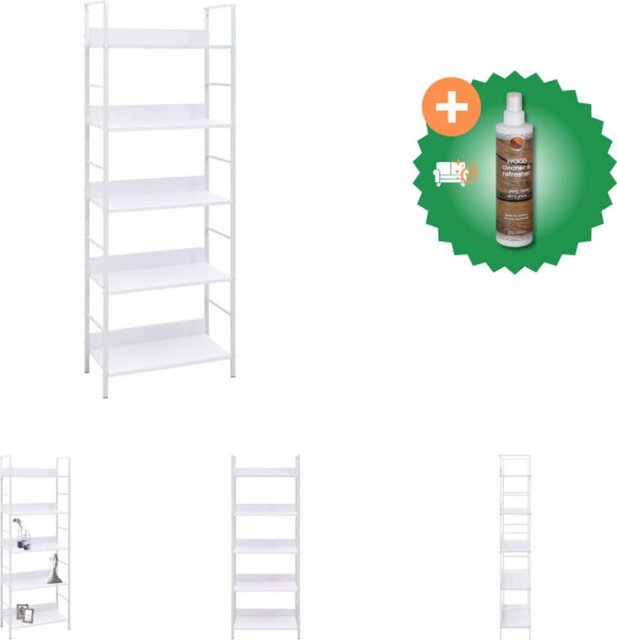 VidaXL Boekenkast 5-laags 60x27.6x158.5 cm wit spaanplaat staal Kast Inclusief Houtreiniger en verfrisser