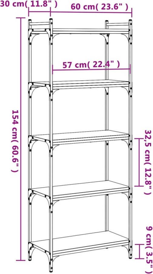 VidaXL -Boekenkast-5-laags-60x30x154-cm-bewerkt-hout-gerookt-eikenkleur - Foto 3