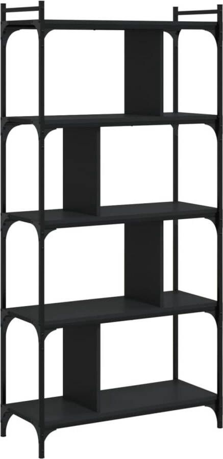 VidaXL Boekenkast 5-laags Zwart 76x32x158 cm Boekenkast Houten Boekenkast Zwarte Boekenkast Bibliotheek Opslagoplossing Woonkamerdecoratie Industrieel Design Boekenplank
