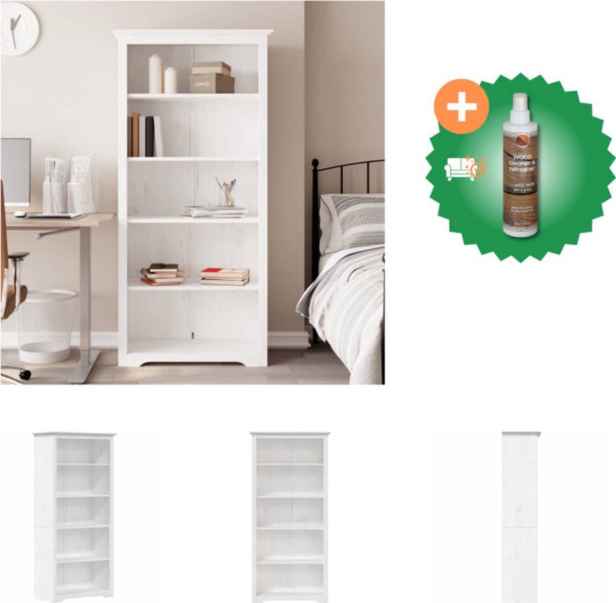 VidaXL Boekenkast 5-laags BODO 80x38x180 cm massief grenenhout wit Kast Inclusief Houtreiniger en verfrisser