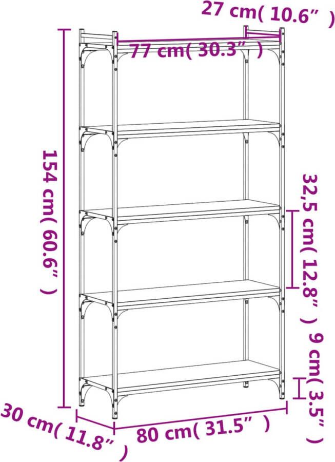 VidaXL -Boekenkast-5-laags-80x30x154-cm-bewerkt-hout-grijs-sonoma-eiken - Foto 3