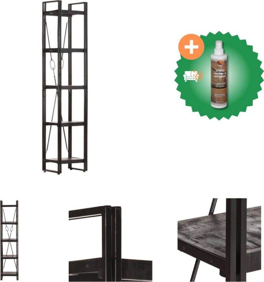 VidaXL Boekenkast met 5 schappen 40x30x180 cm massief mangohout zwart Kast Inclusief Houtreiniger en verfrisser