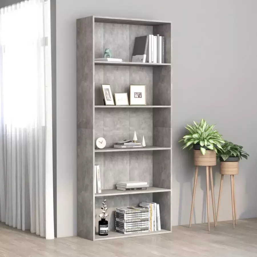 vidaXL Boekenkast 5 lagen 80x30x189 cm spaanplaat betongrijs