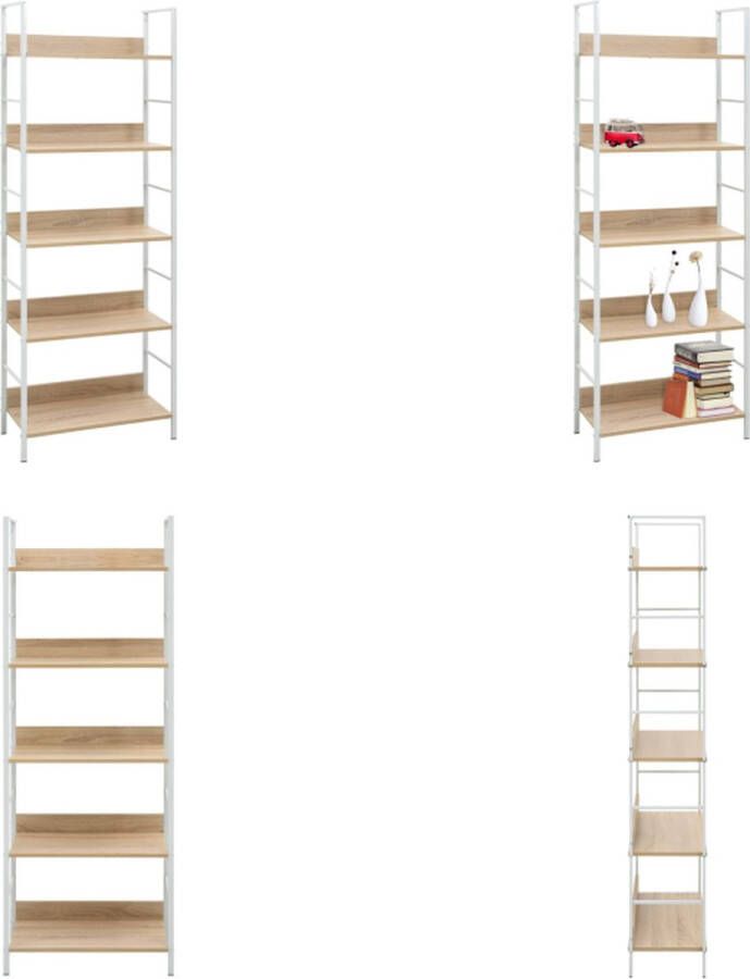 The Living Store Boekenkast 5-laagse Meubel Spaanplaat Afmeting- 60 x 27.6 x 158.5 cm Ken- IndustriÃle stijl Eiken Zwart Boekenkast Industrieel Meubilair Houten Boekenkast Bruine Boekenkast Zwarte Boekenkast - Foto 2