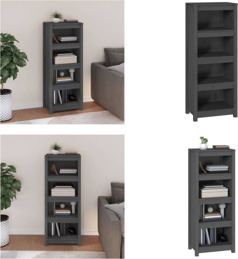 VidaXL Boekenkast 50x35x125 5 cm massief grenenhout grijs Boekenkast Kast Boekenplank Opbergruimte