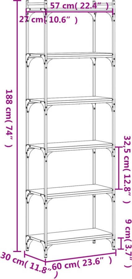 VidaXL -Boekenkast-6-laags-60x30x188-cm-bewerkt-hout-sonoma-eiken - Foto 3