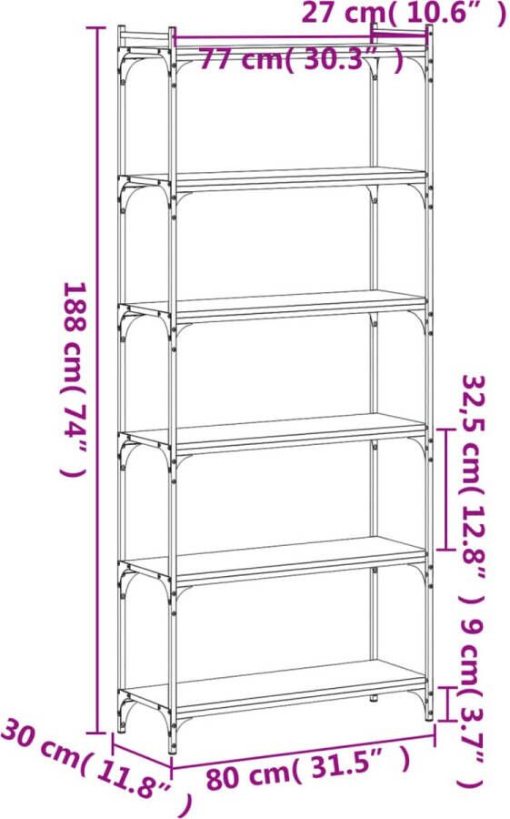 VidaXL -Boekenkast-6-laags-80x30x188-cm-bewerkt-hout-grijs-sonoma - Foto 3