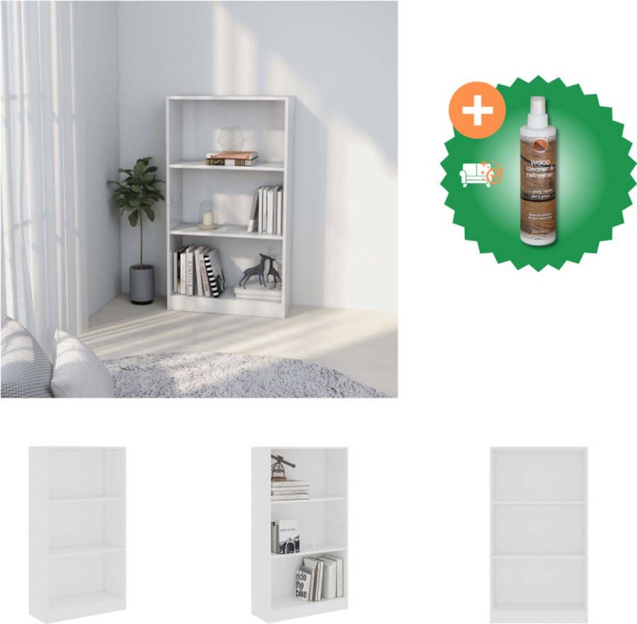 VidaXL Boekenkast met 3 schappen 60x24x109 cm bewerkt hout wit Kast Inclusief Houtreiniger en verfrisser