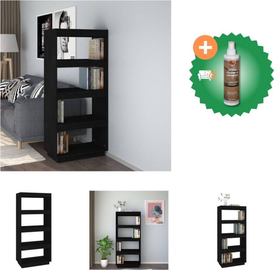 VidaXL Boekenkast kamerscherm 60x35x135 cm massief grenenhout zwart Kast Inclusief Houtreiniger en verfrisser