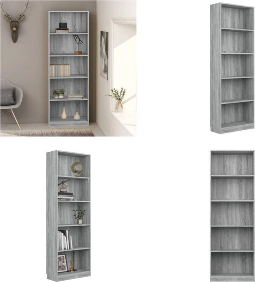VidaXL Boekenkast 60x24x175 cm bewerkt hout grijs sonoma eikenkleurig Boekenkast Boekenkasten Boekenschap Boekenstandaard