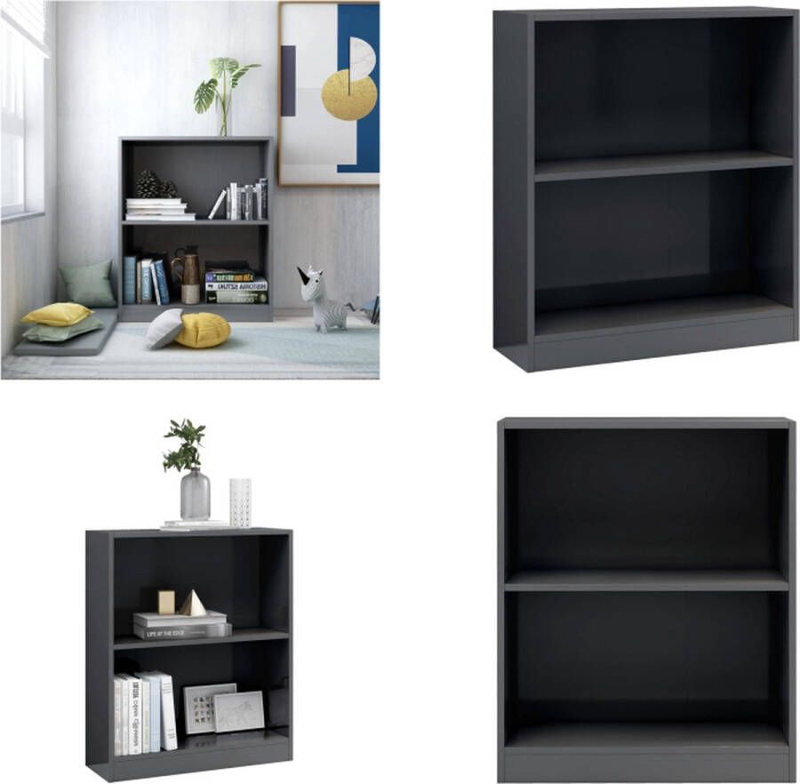 VidaXL Boekenkast 60x24x74-5 cm bewerkt hout hoogglans grijs Boekenkast Boekenkasten Boekenschap Boekenschappen