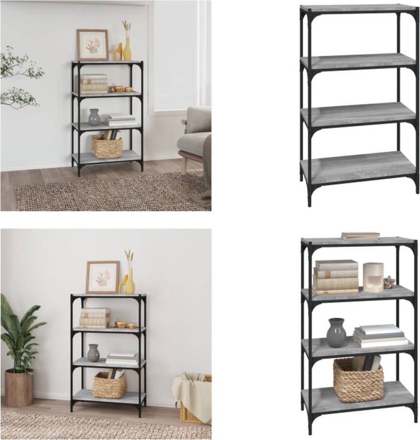 VidaXL Boekenkast 60x33x100 cm hout en staal grijs sonoma eikenkleur Boekenkast Boekenkasten Boekenplank Boekenkast