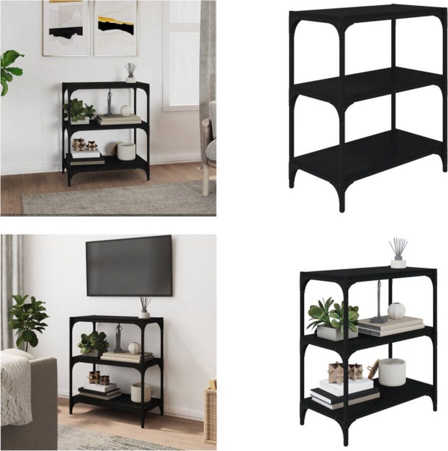 VidaXL Boekenkast 60x33x70 5 cm bewerkt hout en staal zwart Boekenkast Boekenkasten Boekenplank Boekenkast - Foto 2