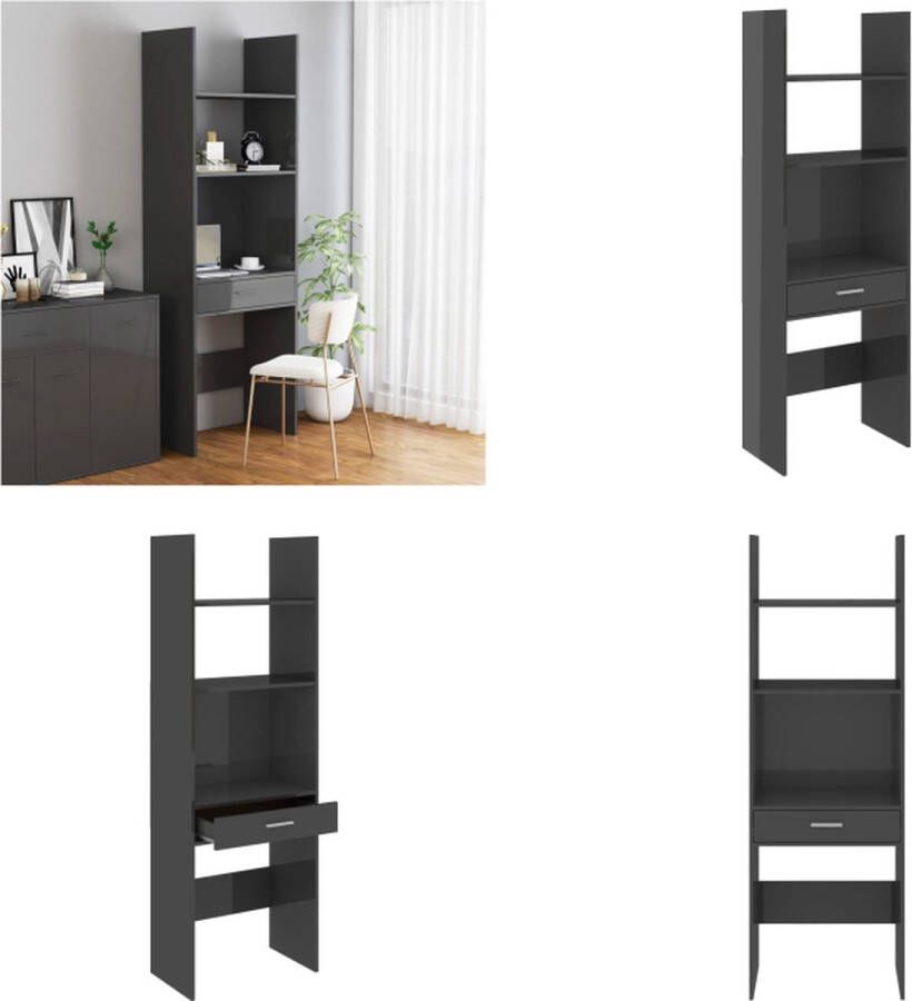VidaXL Boekenkast 60x35x180 cm bewerkt hout hoogglans grijs Boekenkast Boekenkasten Boekenmeubel Boekenmeubels