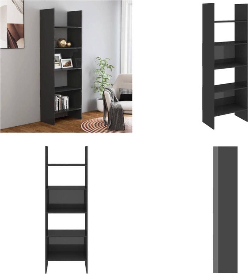 VidaXL Boekenkast 60x35x180 cm spaanplaat hoogglans grijs Boekenkast Boekenkasten Boekenmeubel Boekenmeubels