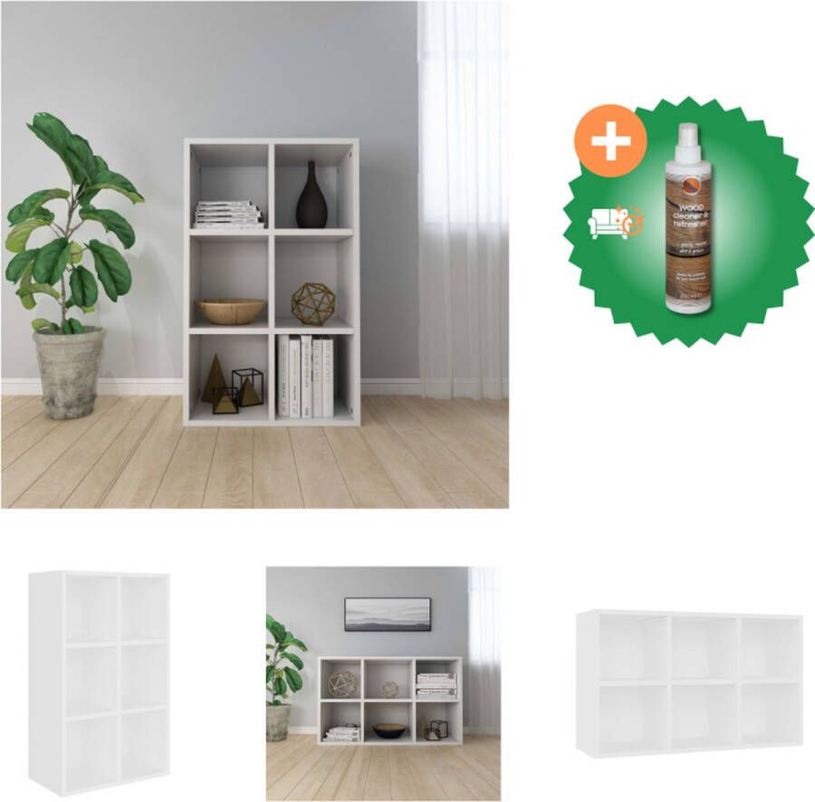 VidaXL Boekenkast dressoir 66x30x97-8 cm bewerkt hout wit Kast Inclusief Houtreiniger en verfrisser