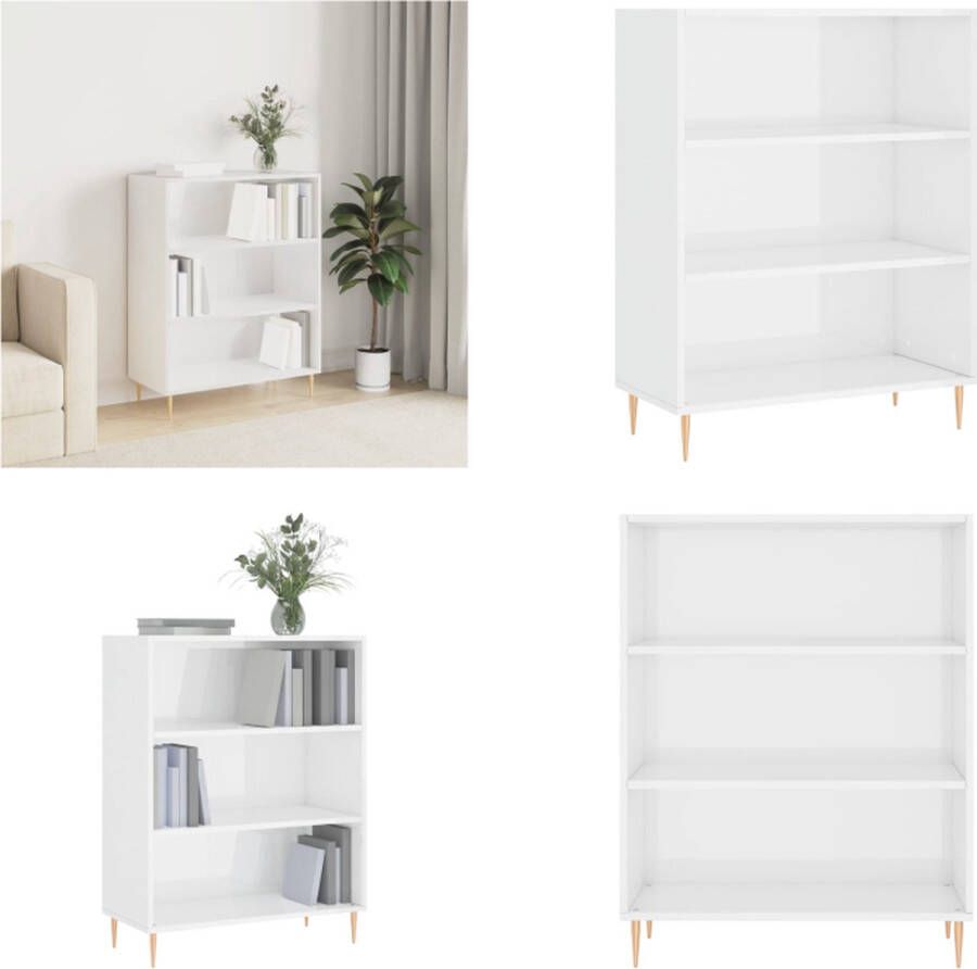 VidaXL Boekenkast 69-5x32-5x90 cm bewerkt hout hoogglans wit Boekenkast Boekenkasten Boeken Plank Schappenkast