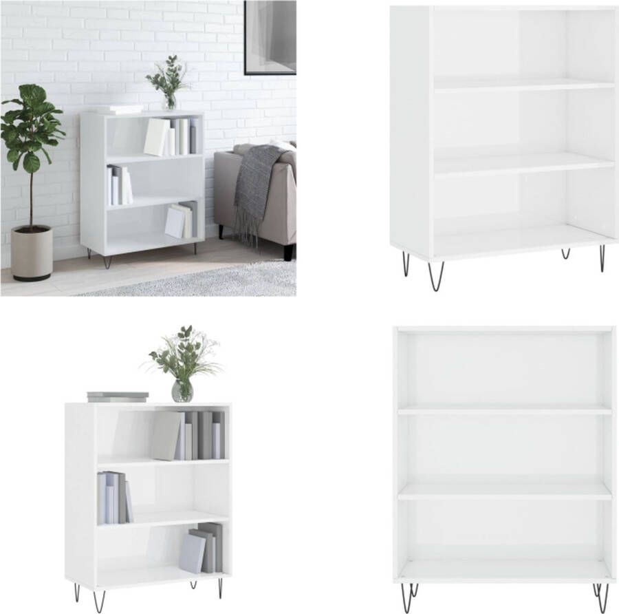 VidaXL Boekenkast 69-5x32-5x90 cm bewerkt hout hoogglans wit Boekenkast Boekenkasten Boeken Plank Schappenkast - Foto 3