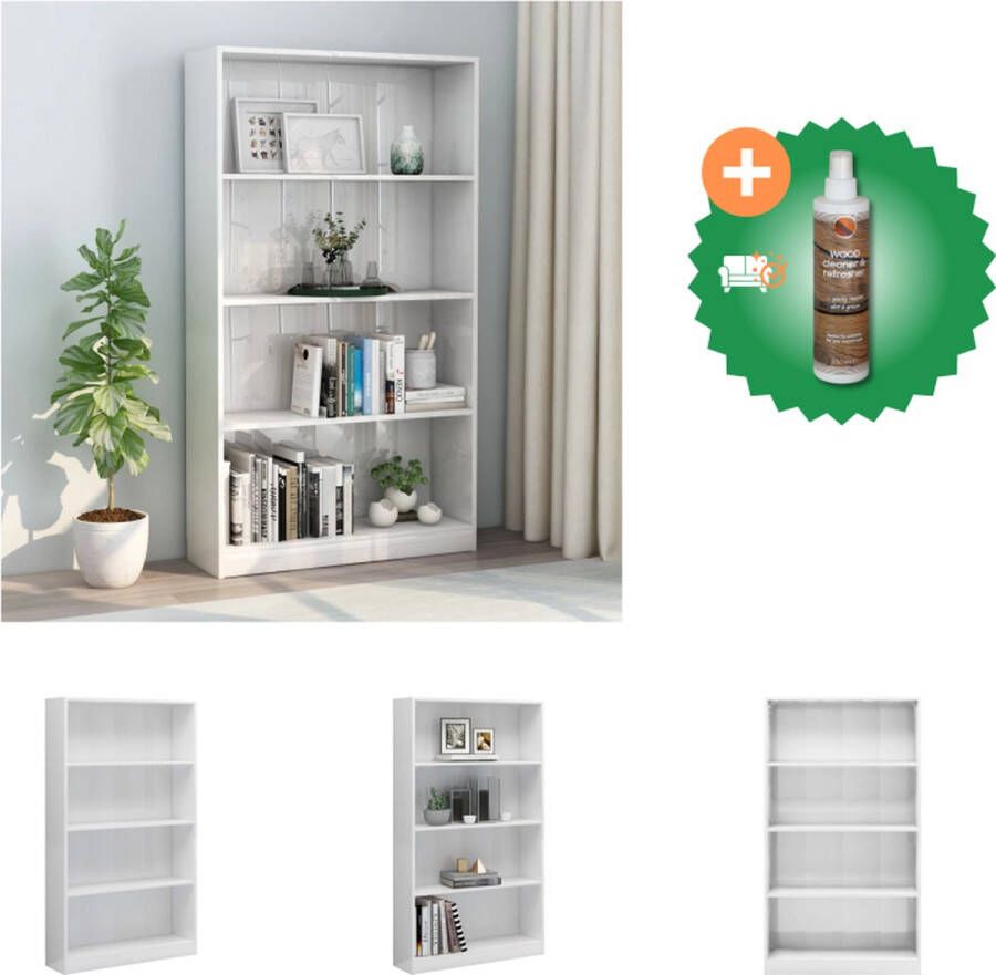 VidaXL Boekenkast 4 schappen 80x24x142 cm bewerkt hout hoogglans wit Kast Inclusief Houtreiniger en verfrisser