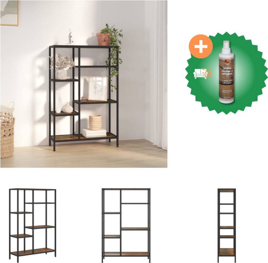 VidaXL Boekenkast 80 x 30 x 120 cm Sterke stalen constructie Donkerbruin en zwart Kast Inclusief Houtreiniger en verfrisser