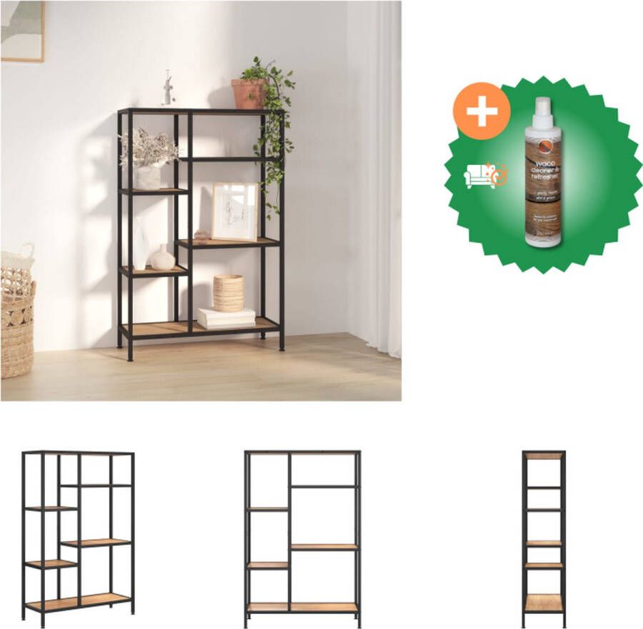 VidaXL Boekenkast 80 x 30 x 120 cm Sterke stalen constructie Lichtbruin Zwart Kast Inclusief Houtreiniger en verfrisser