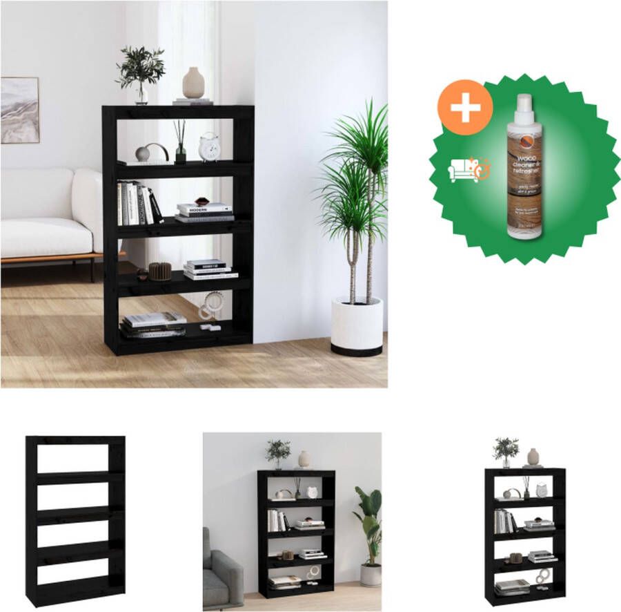VidaXL Boekenkast kamerscherm 80x30x135-5 cm massief grenenhout zwart Kast Inclusief Houtreiniger en verfrisser