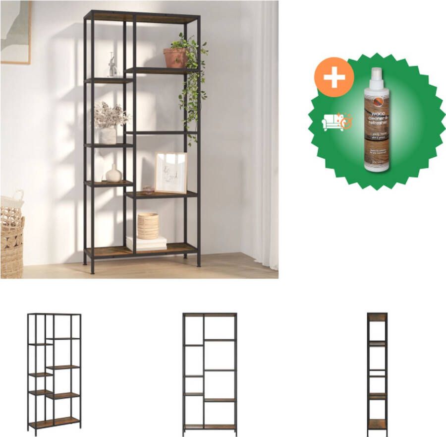 VidaXL Boekenkast 80 x 30 x 180 cm Sterke stalen constructie Donkerbruin en zwart Kast Inclusief Houtreiniger en verfrisser