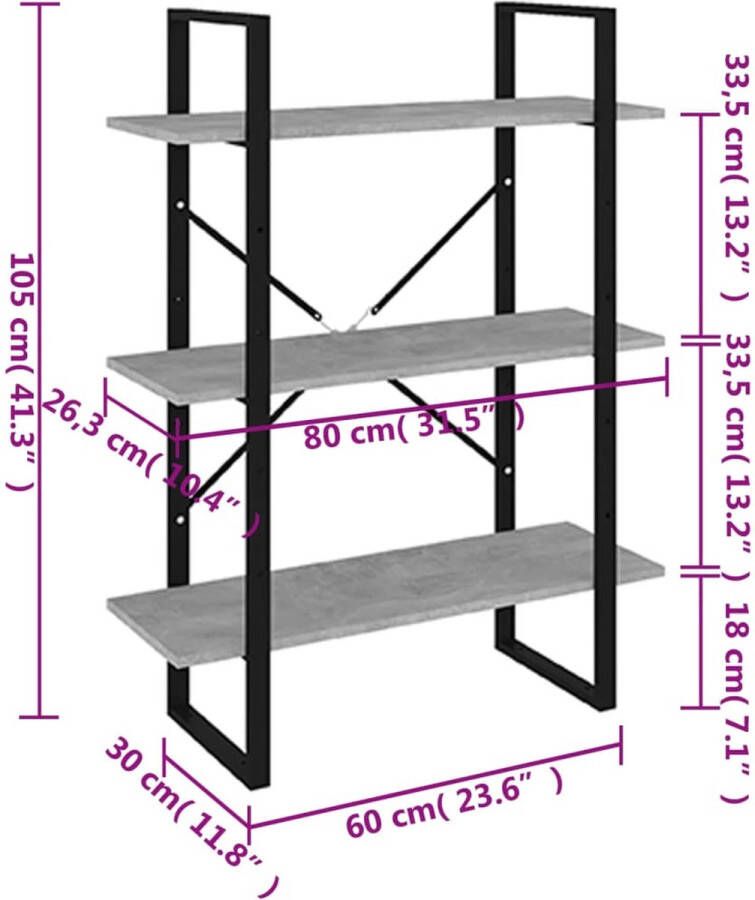 VidaXL -Boekenkast-80x30x105-cm-bewerkt-hout-betongrijs - Foto 1