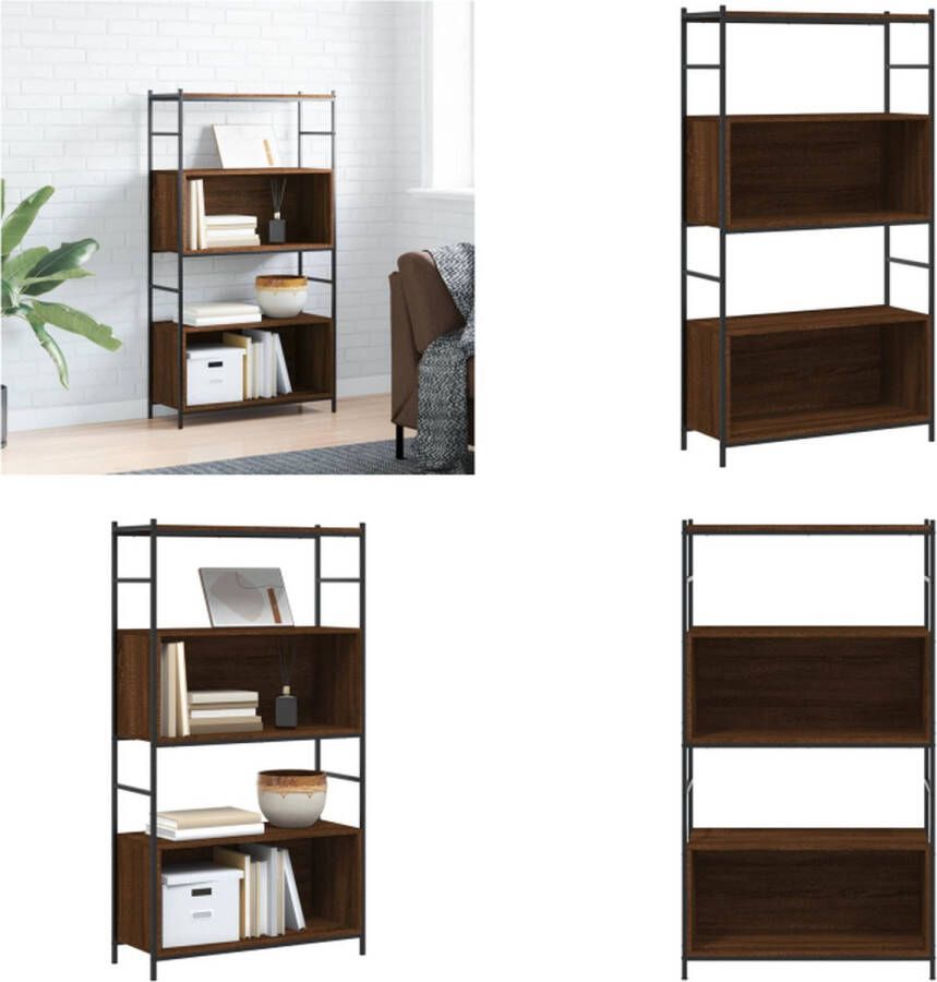 VidaXL Boekenkast 80x30x145 5 cm bewerkt hout en ijzer bruin eikenkleur Boekenrek Boekenrekken Boekenkast Opbergrek