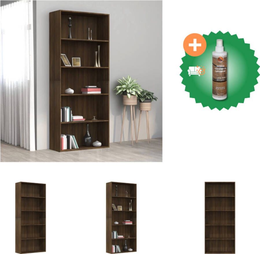 VidaXL Boekenkast 80x30x189 cm bewerkt hout bruineikenkleurig Kast Inclusief Houtreiniger en verfrisser
