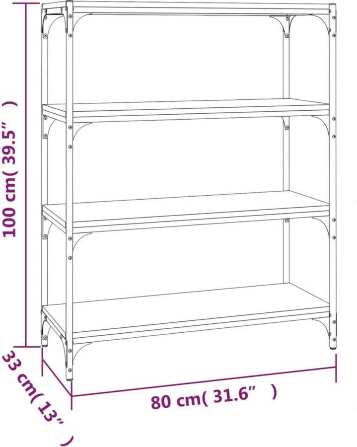 VidaXL -Boekenkast-80x33x100-cm-bewerkt-hout-en-staal-gerookt-eiken - Foto 3