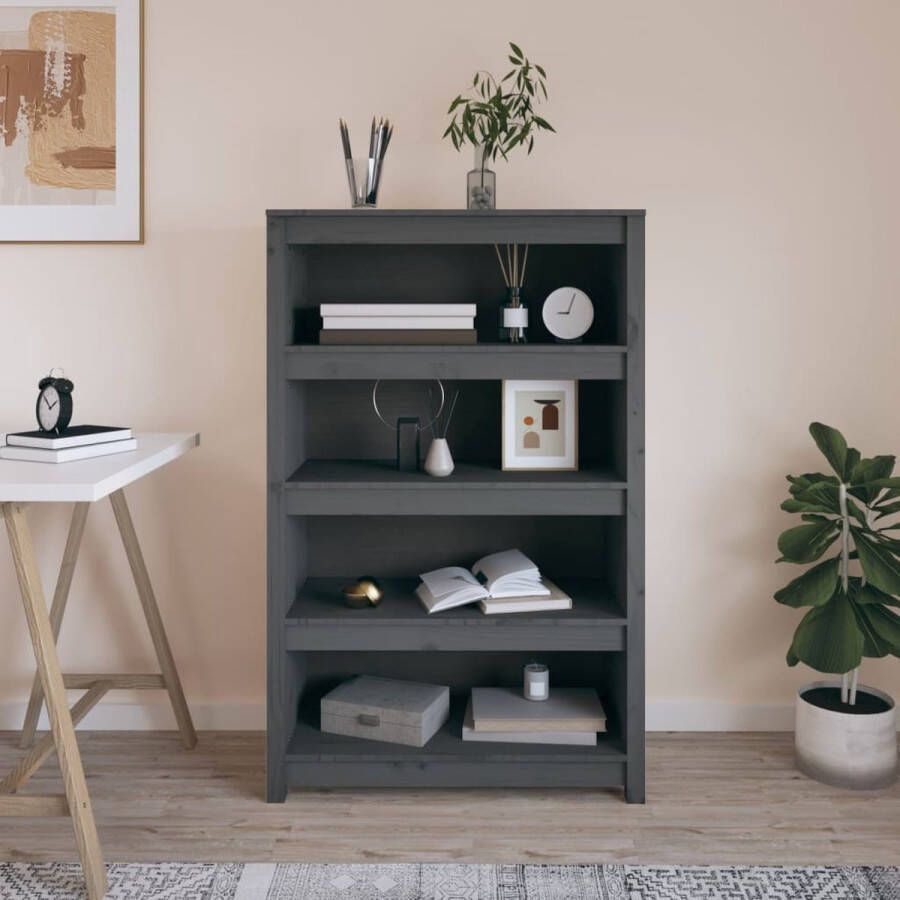 VidaXL -Boekenkast-80x35x126-cm-massief-grenenhout-grijs